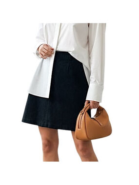 Vintage 80s 90s Twik Simons black suede leather minimal a line mini skirt 9/10